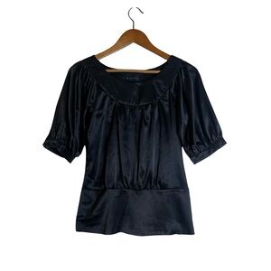 Metrocity black satin short sleeve blouse. Size small